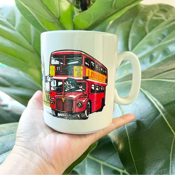 Vintage London Travel Souvenir Made in England Stamped Mug Big Ben Double Bus - Picture 3 of 6